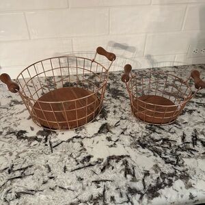 Copper Wire Basket Set with Wooden Handles
